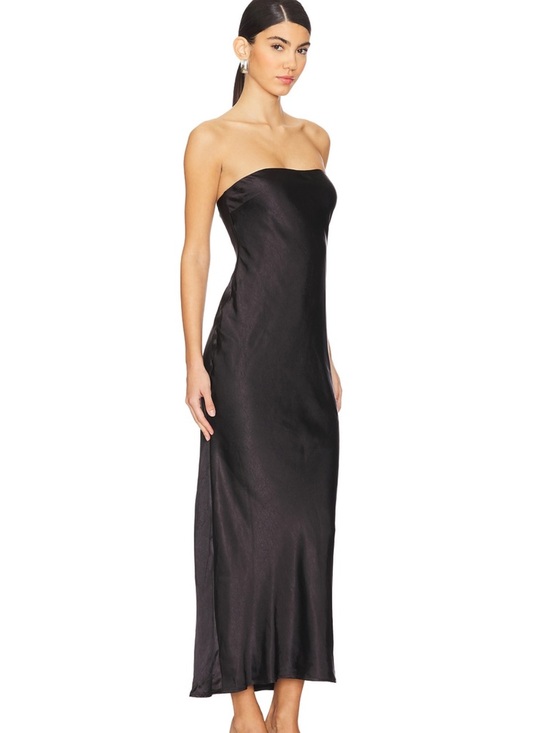 black satin midi bridesmaid dress KissProm